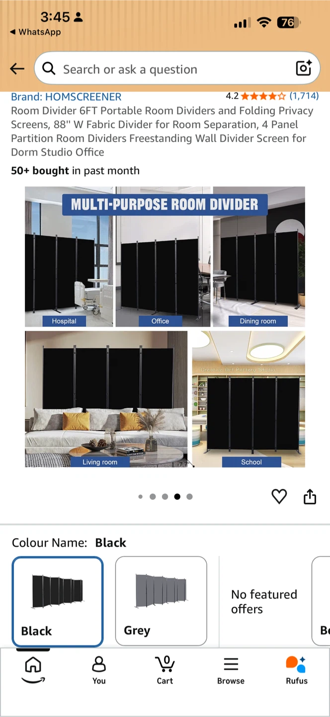 HOMSCREENER 4-Panel Portable Room Divider - Black