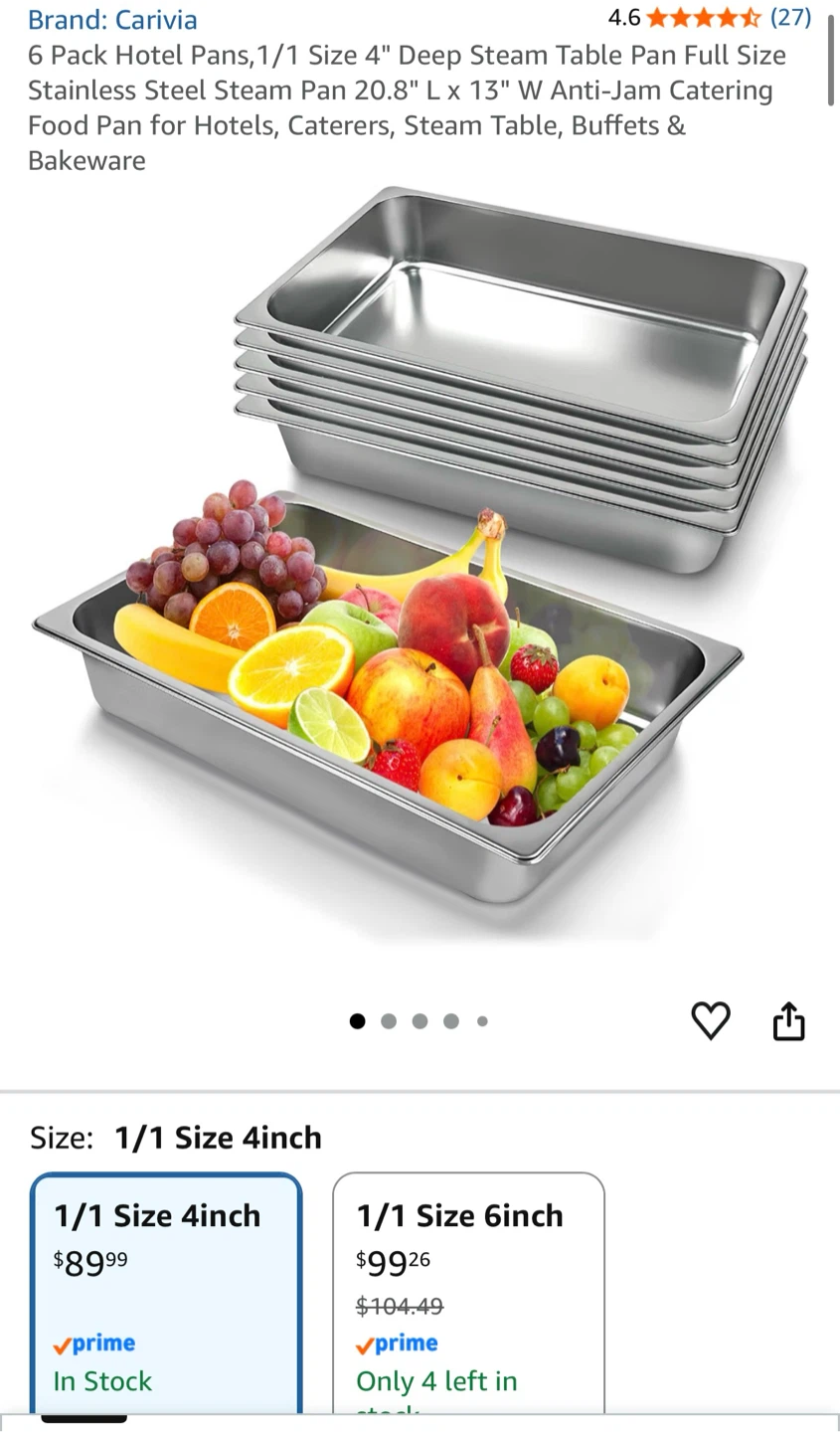 Carivia 6-Pack Stainless Steel Hotel Pans 1/1 Size
