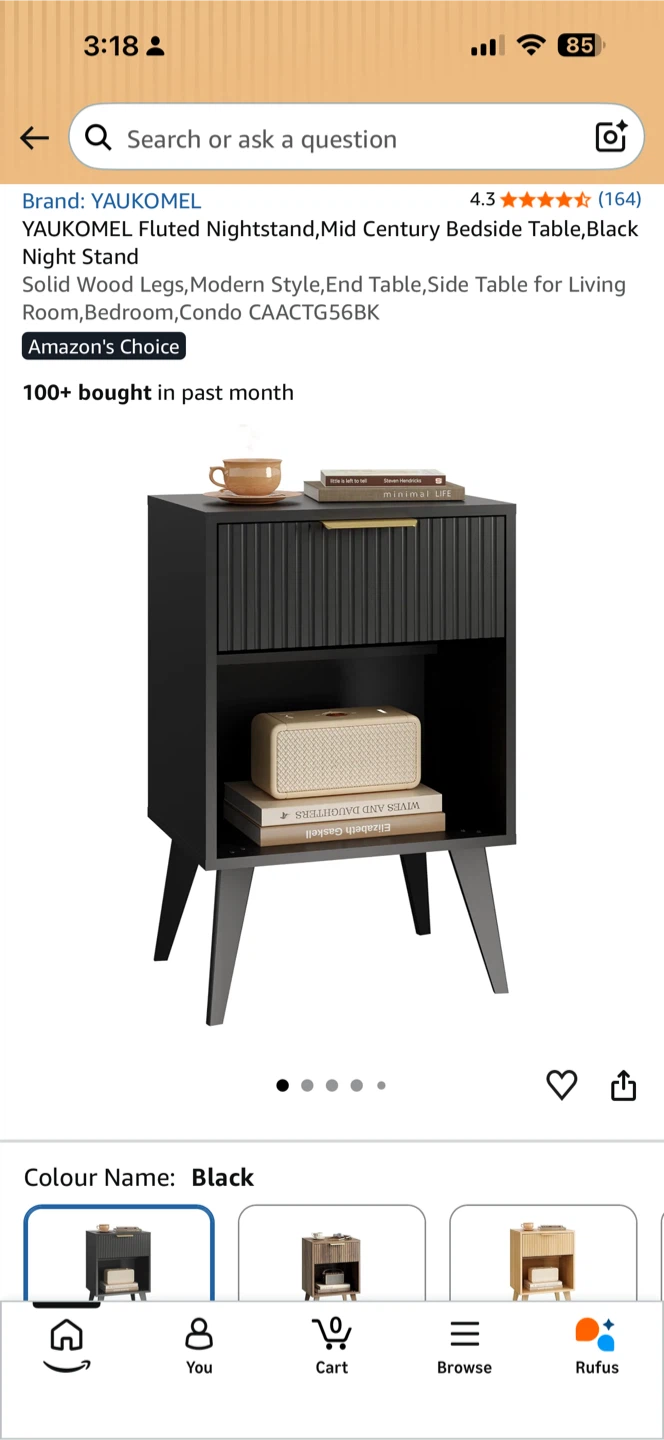 Yaukomel Fluted Nightstand - Black