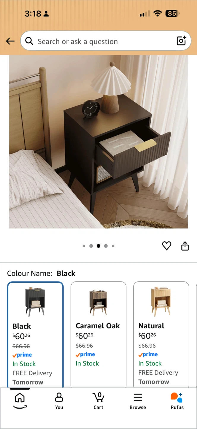 Yaukomel Fluted Nightstand - Black - photo 2