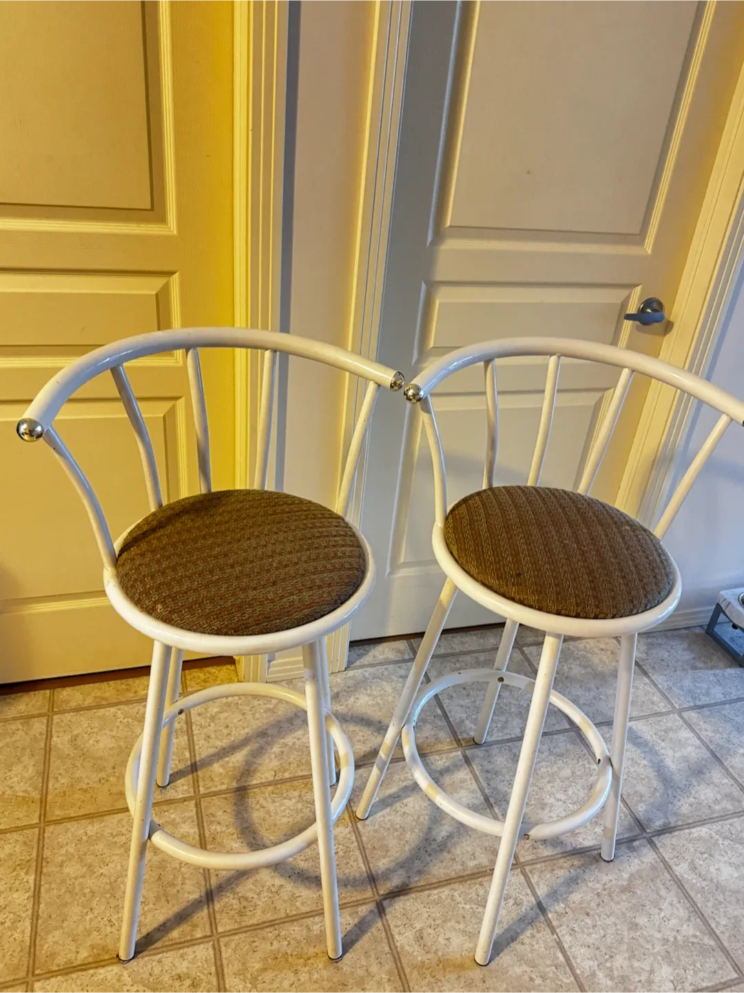 Set of Two White Metal Bar chairs