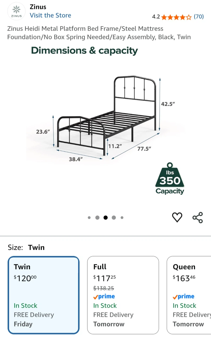 Zinus Heidi Metal Twin Bed Frame - photo 3