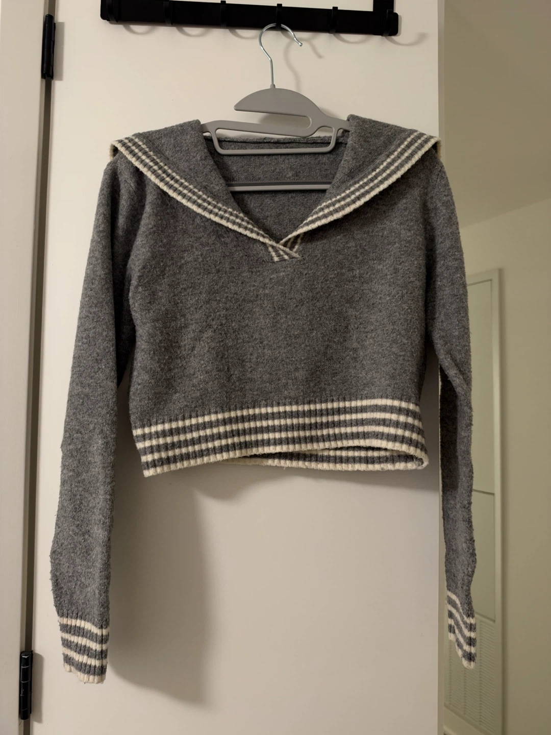 Cider Grey Striped Sailor Collar Knit Sweater