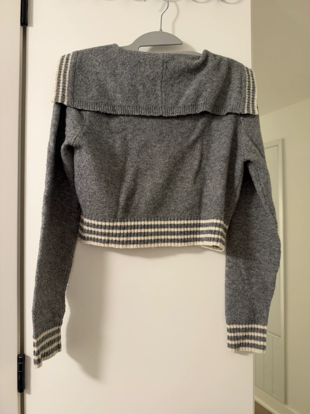 Cider Grey Striped Sailor Collar Knit Sweater - photo 2