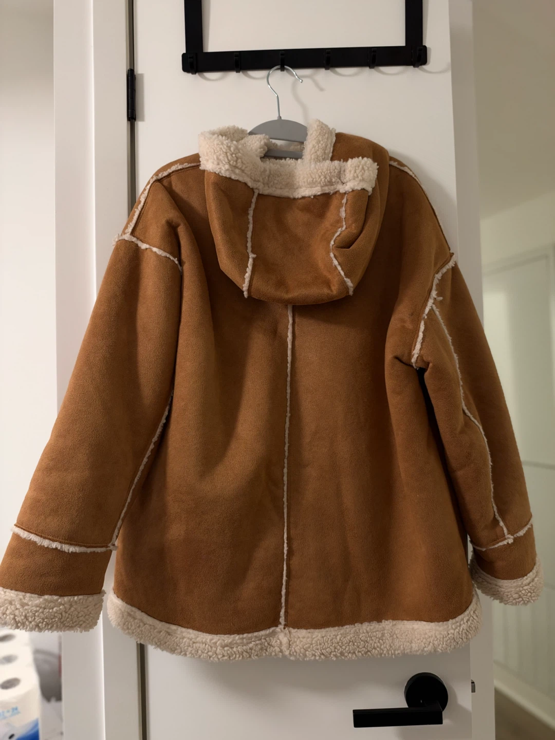 Brown Suede Faux-Shearling Toggle Coat