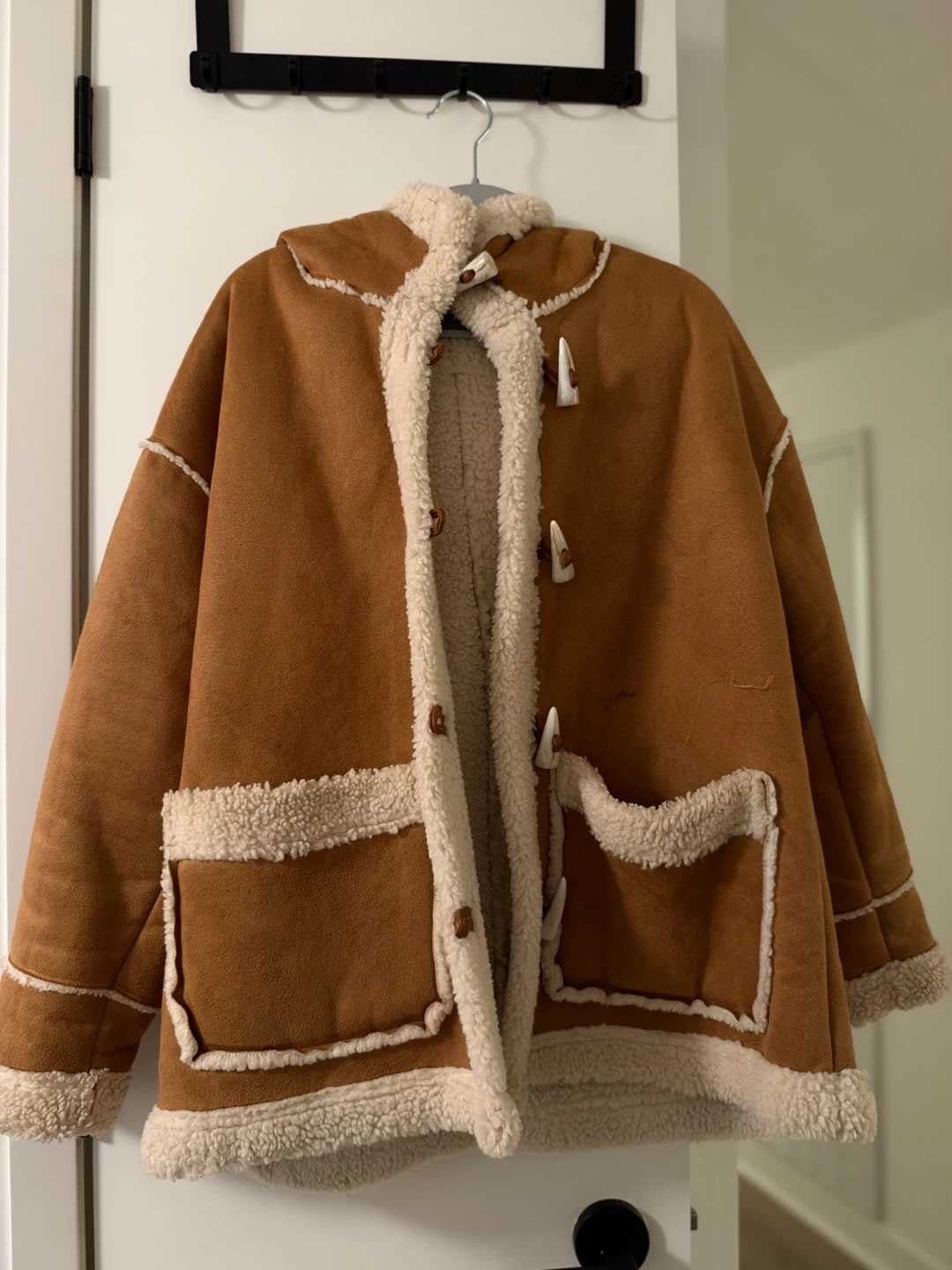 Brown Suede Faux-Shearling Toggle Coat - photo 2