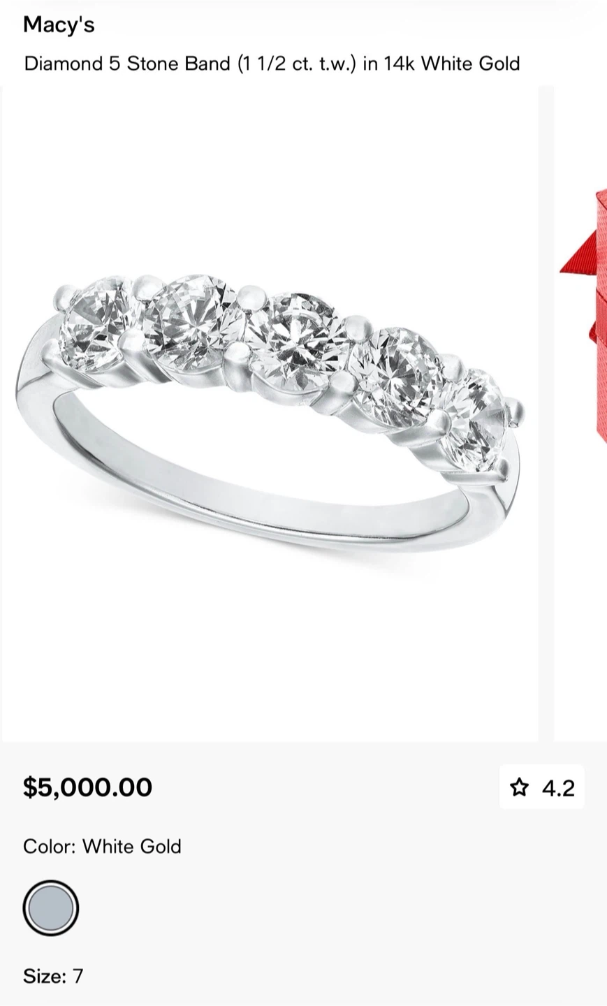 Macy's 14k White Gold 5-Stone Diamond Band