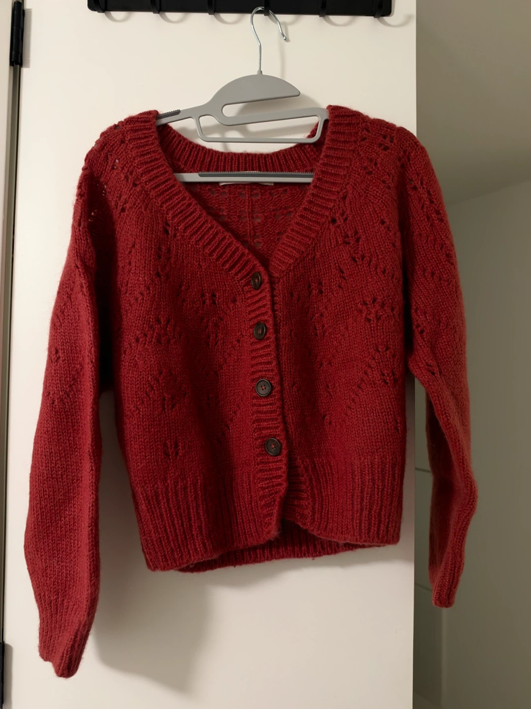 Wine-colored Button-Front Knit Cardigan
