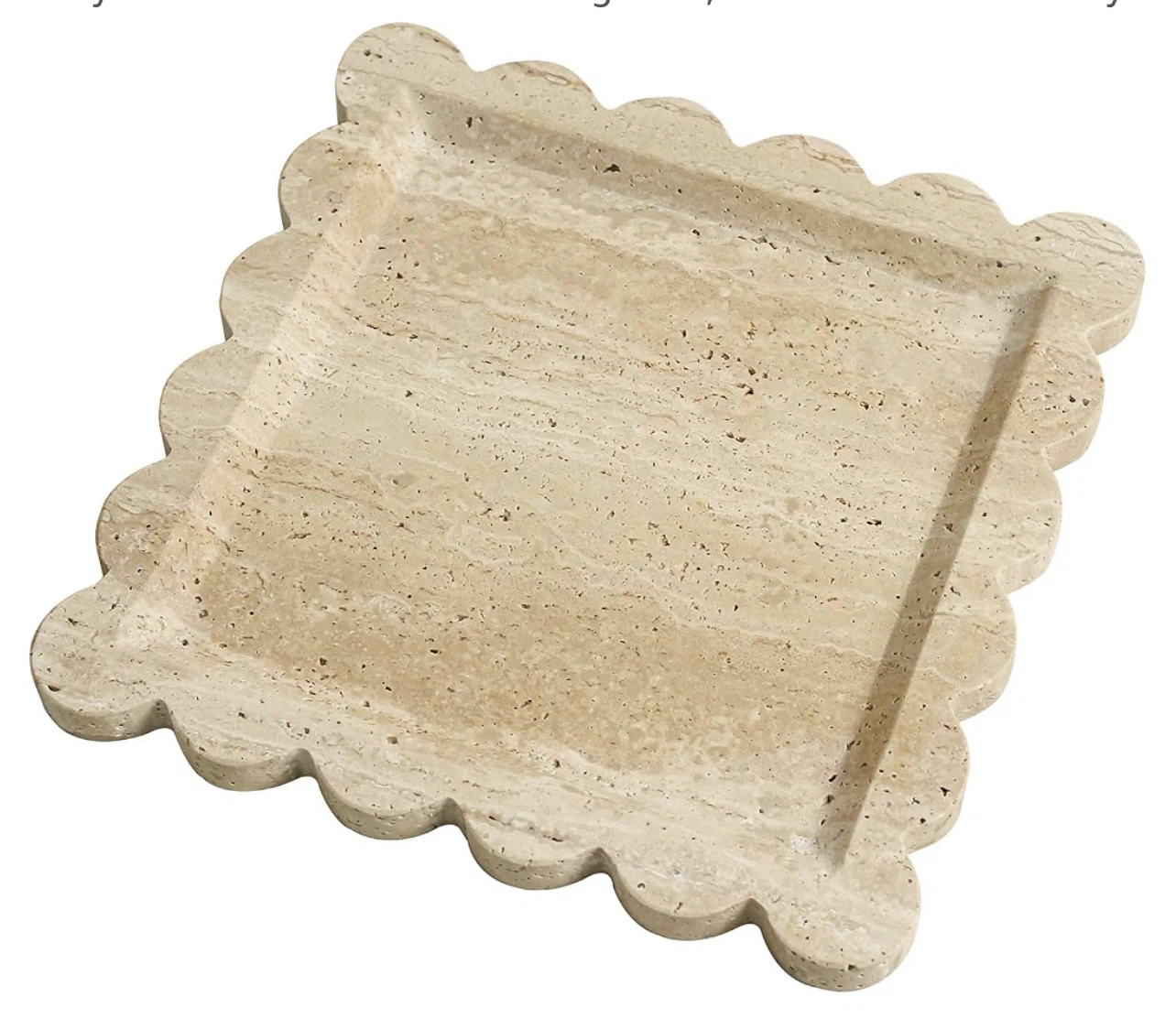 Scalloped Travertine Stone Decorative Tray