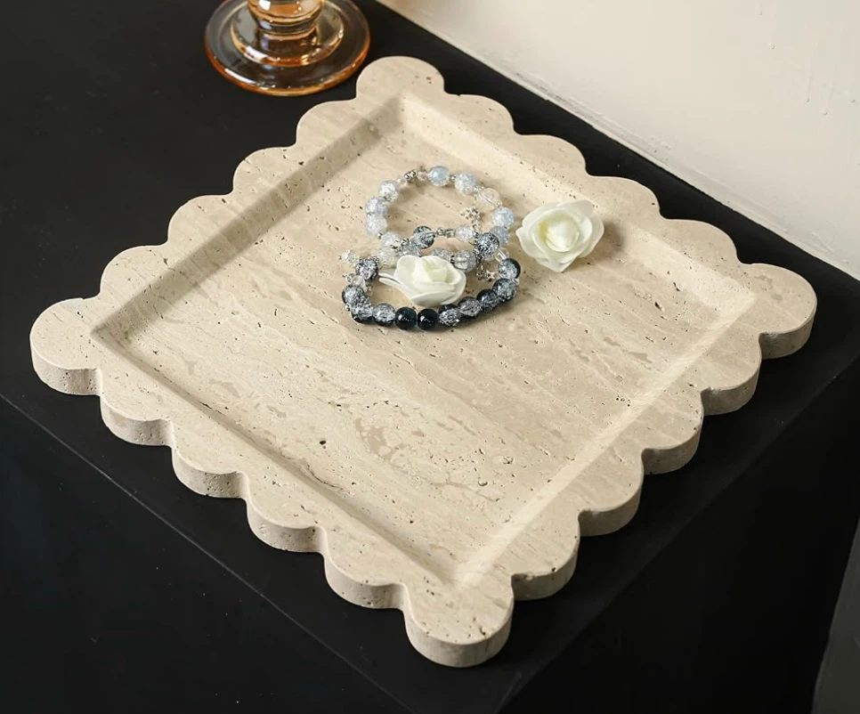 Scalloped Travertine Stone Decorative Tray - photo 2