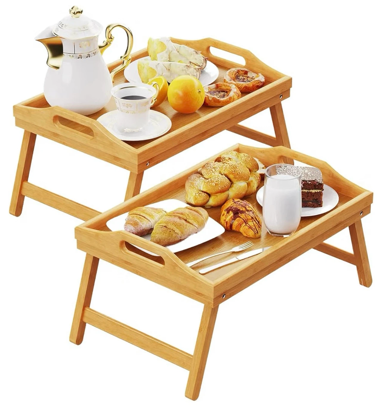 Set of 2 Bamboo Breakfast Bed Trays