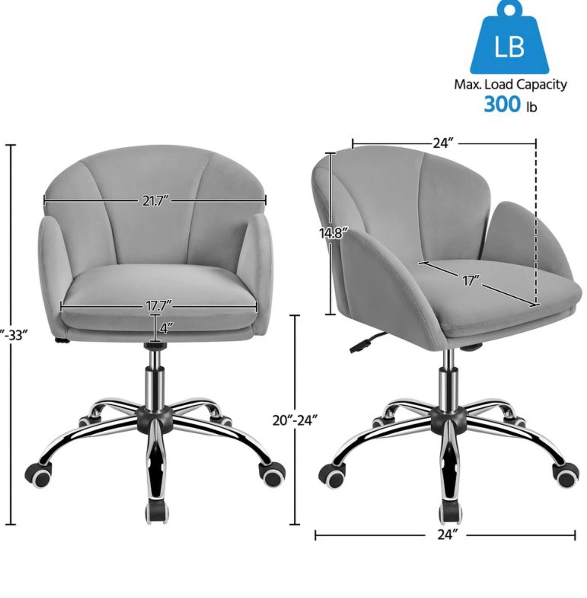 Grey Velvet Swivel Office Chair