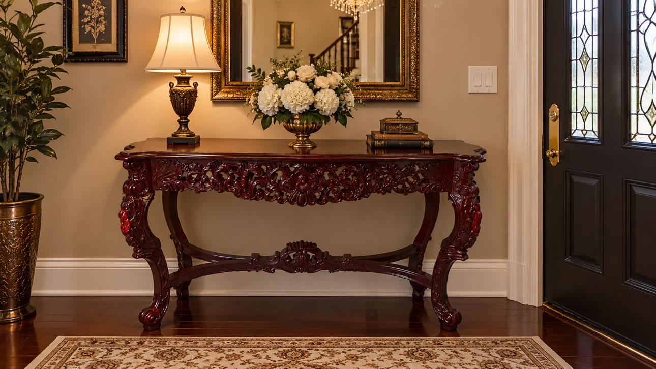 Vintage Carved Wood Console Table - photo 4
