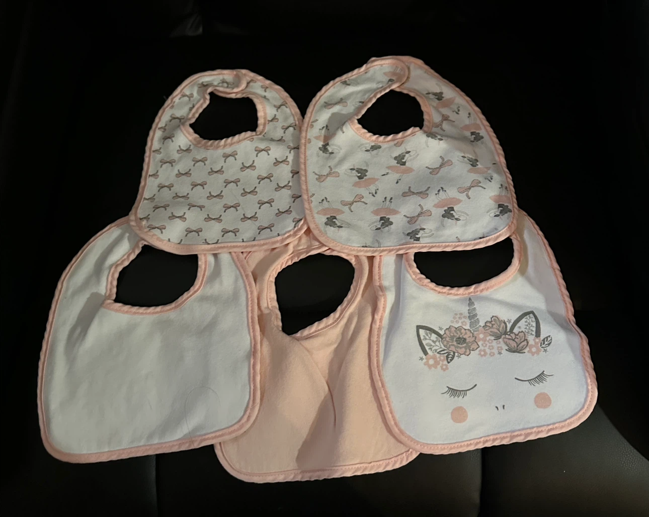 Set of 5 Pink & White Baby Bibs