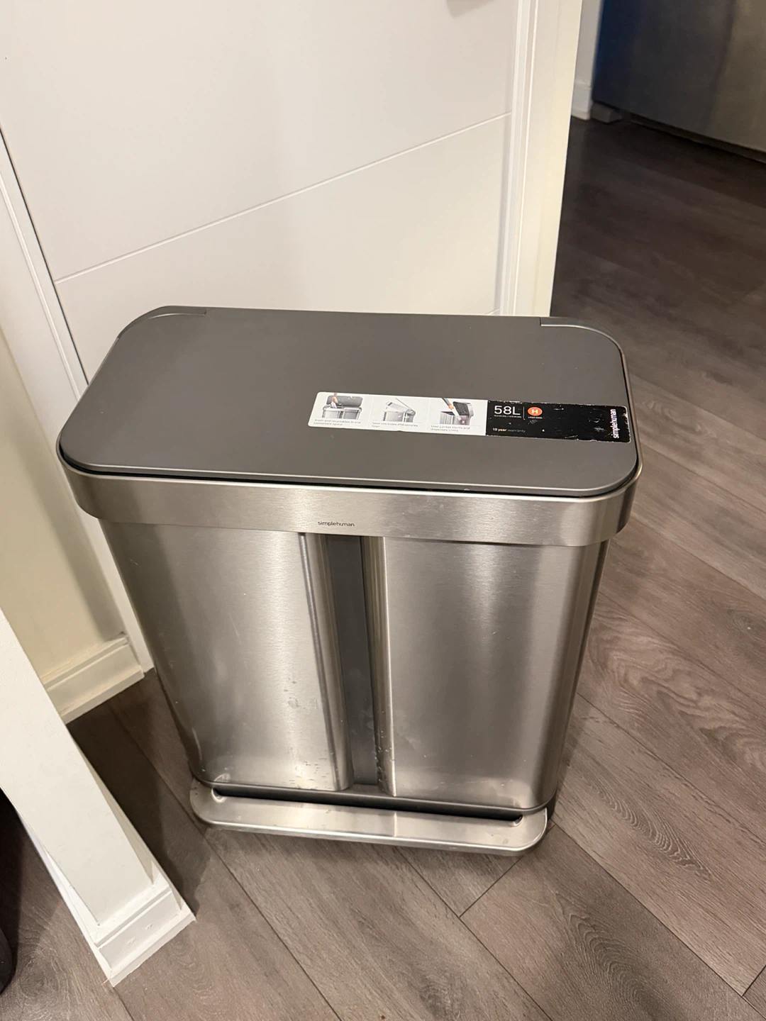 simplehuman 58L Rectangular Dual Compartment Trash Can