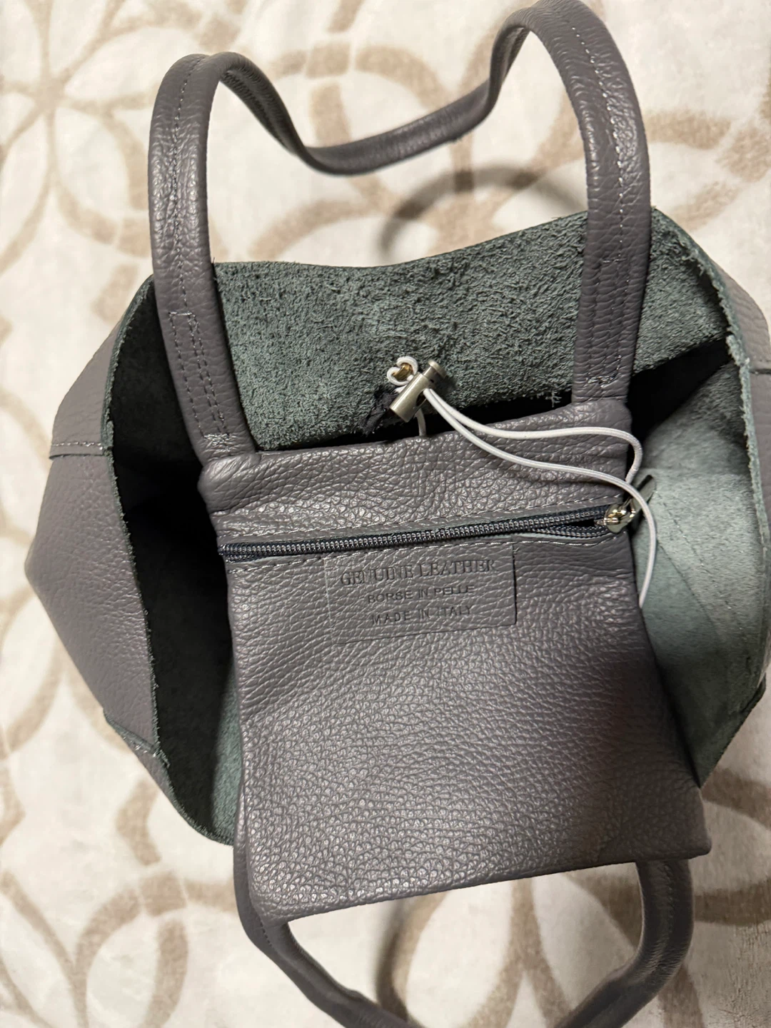 New Grey Italian Leather Tote Bag - photo 3