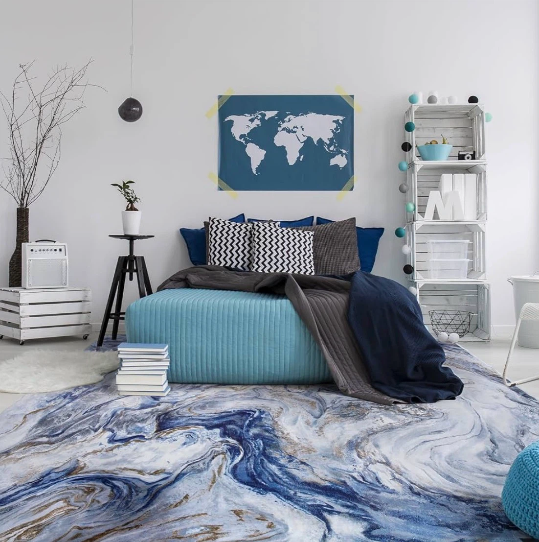 Blue and Cream Marble Design Area Rug 6x9ft - photo 3