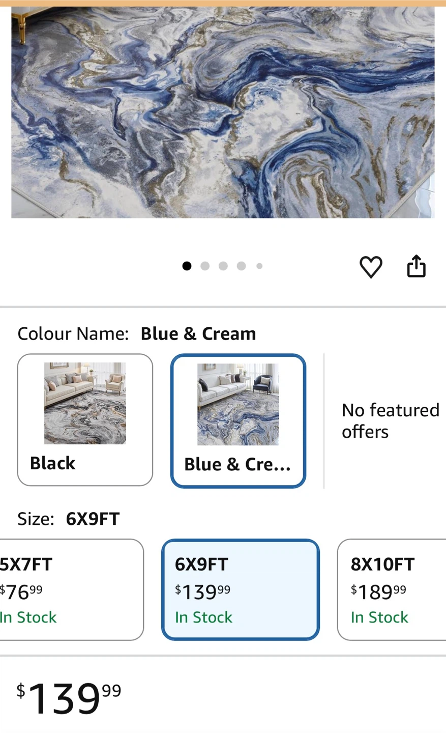 Blue and Cream Marble Design Area Rug 6x9ft - photo 4
