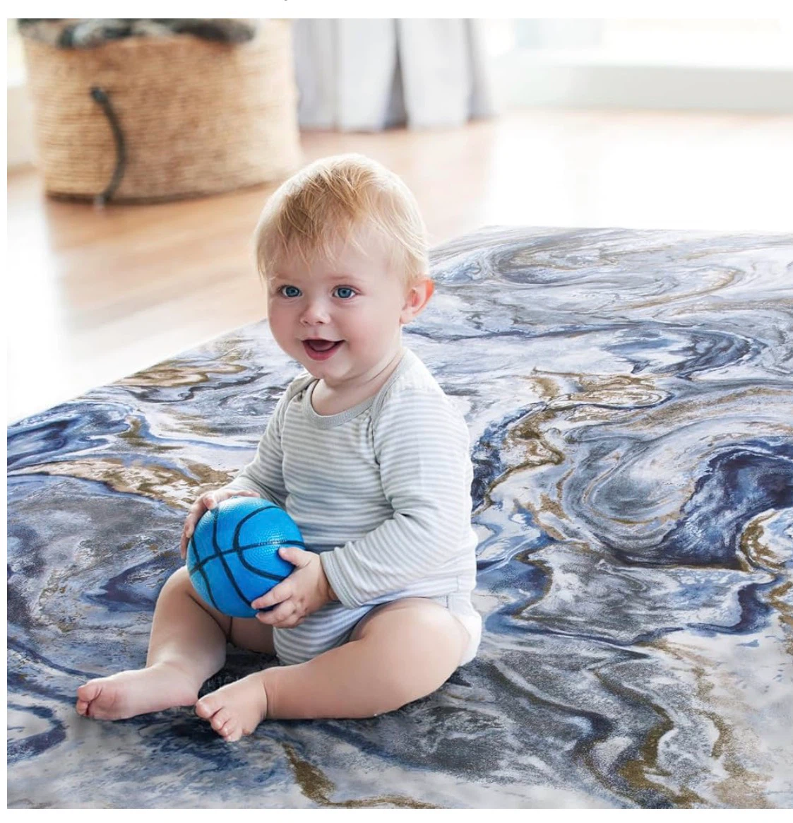 Blue and Cream Marble Design Area Rug 6x9ft - photo 5