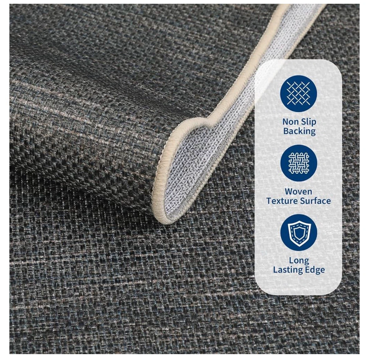 Machine Washable Non-Slip Area Rug, Dark Grey 8x10 ft