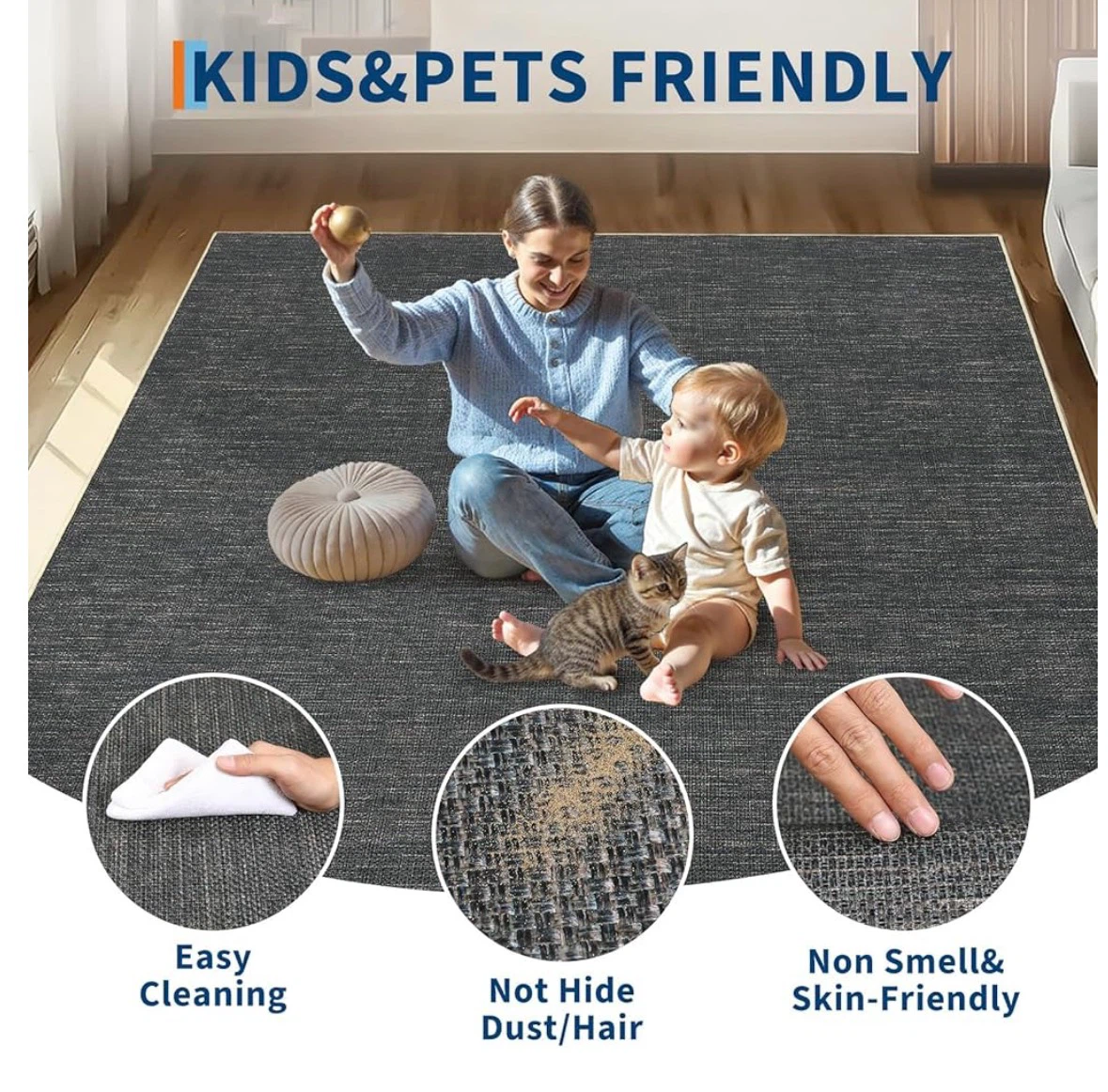 Machine Washable Non-Slip Area Rug, Dark Grey 8x10 ft - photo 2