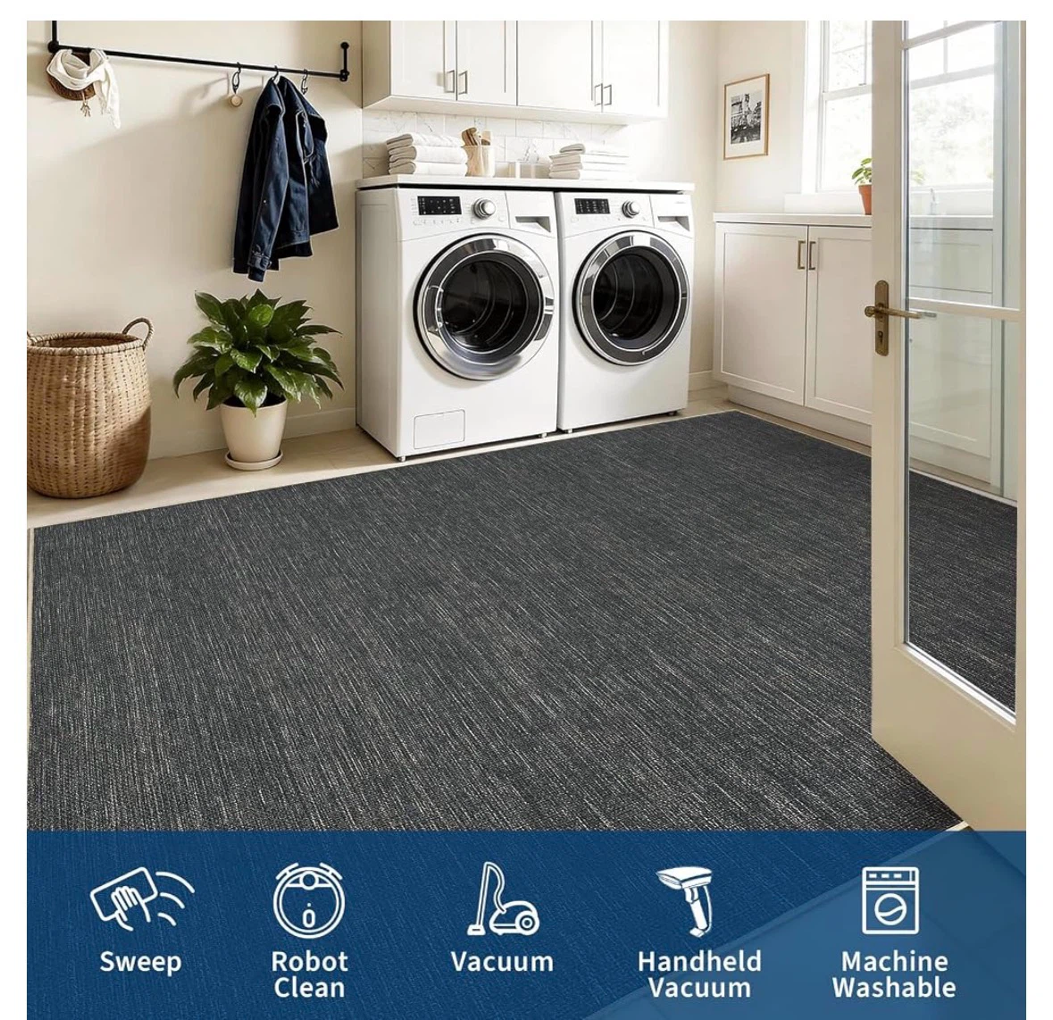 Machine Washable Non-Slip Area Rug, Dark Grey 8x10 ft - photo 3