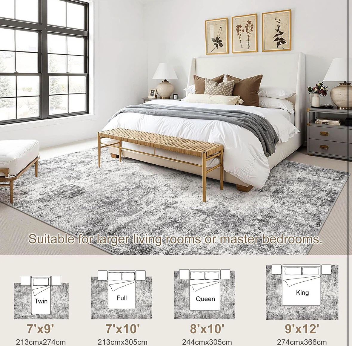 Large Grey and White Distressed Area Rug 9x12 ft - photo 2