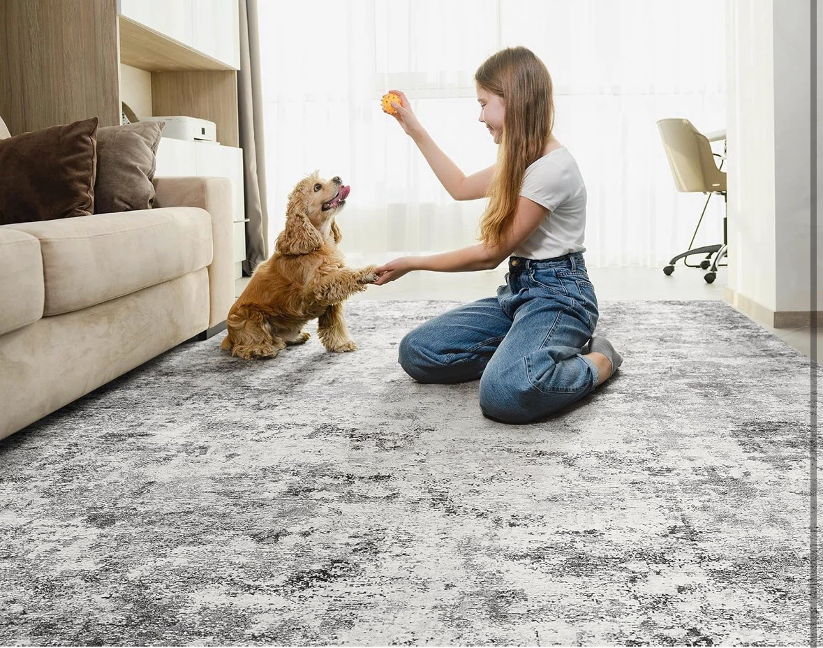 Large Grey and White Distressed Area Rug 9x12 ft - photo 5