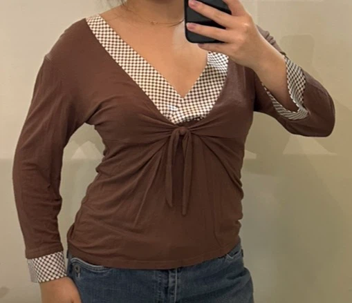 vintage brown v neck long sleeve