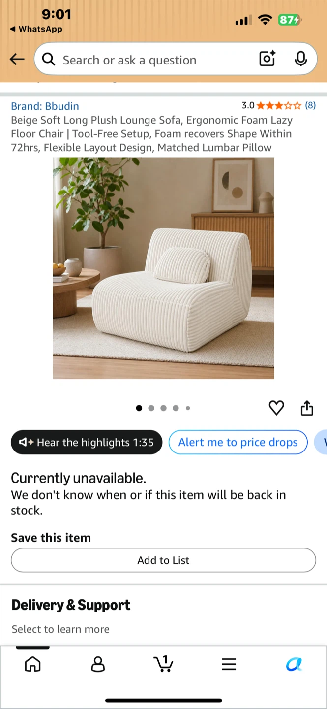 Bbudin Beige Soft Plush Lounge Floor Chair