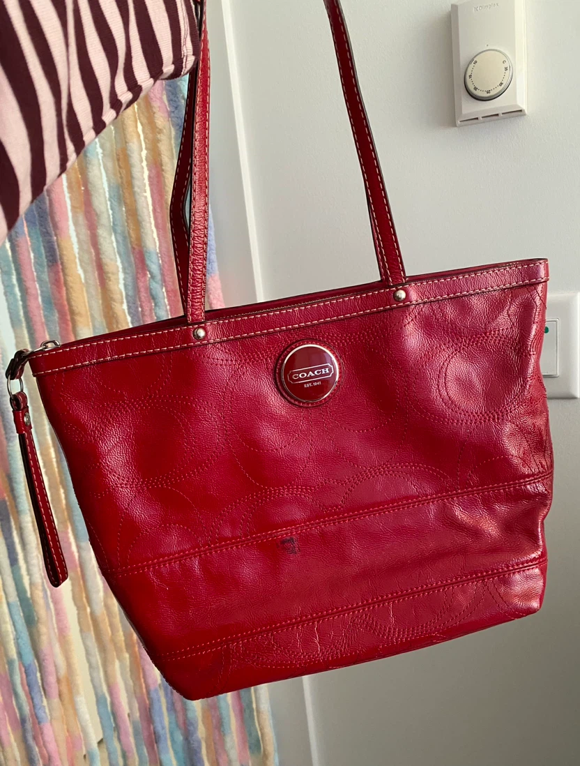 Vintage Coach Red Patent Leather Tote Bag