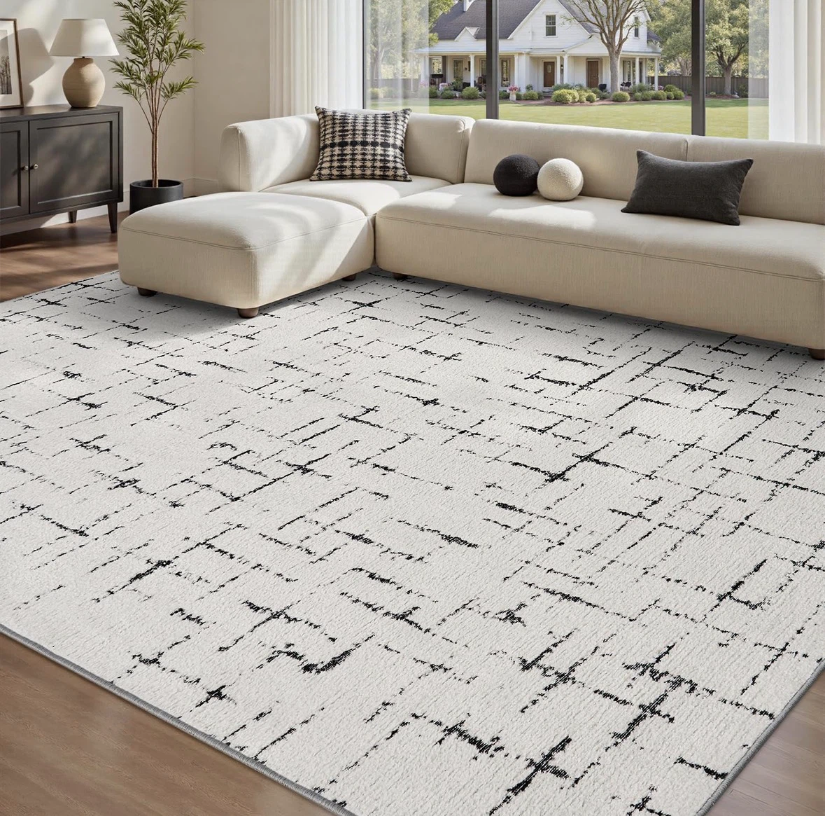 Black and white patterned area rug 9x12 ft