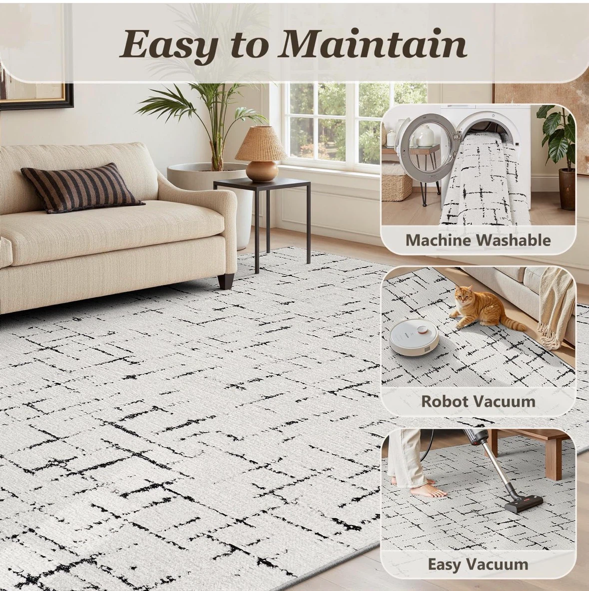 Black and white patterned area rug 9x12 ft - photo 5