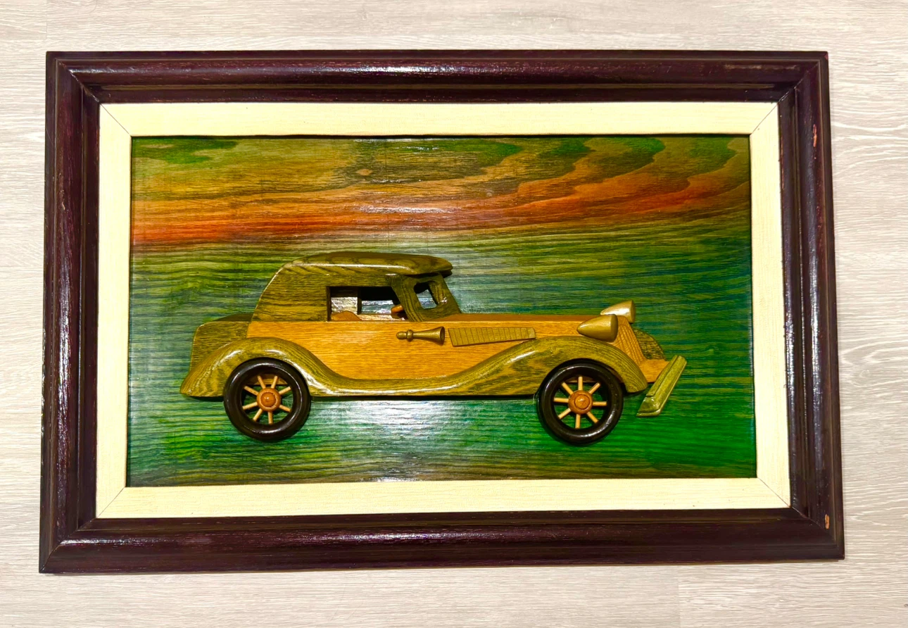 Vintage Hand-Carved Wooden Car Wall Art - photo 3