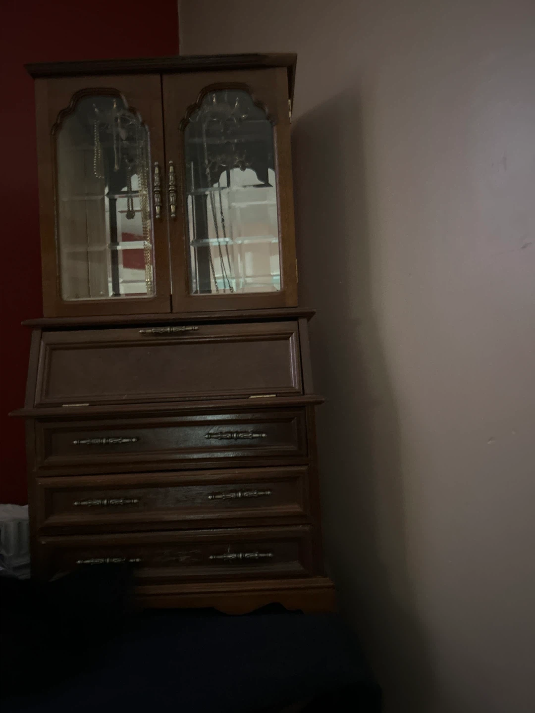 Wooden Jewelry Armoire with Mirror Cabinet