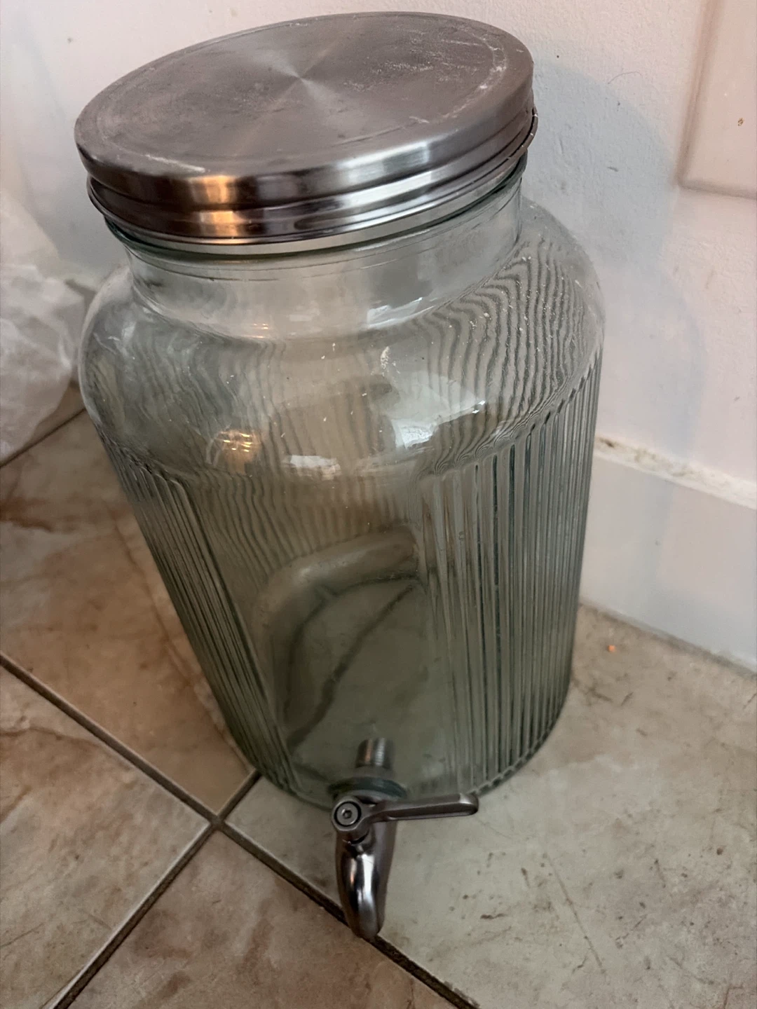 Glass Beverage Dispenser with Metal Tap