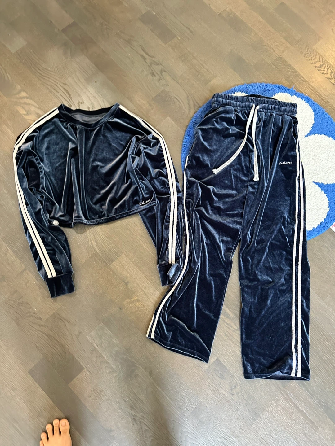 Cielcoco Navy Blue Velvet Tracksuit Set