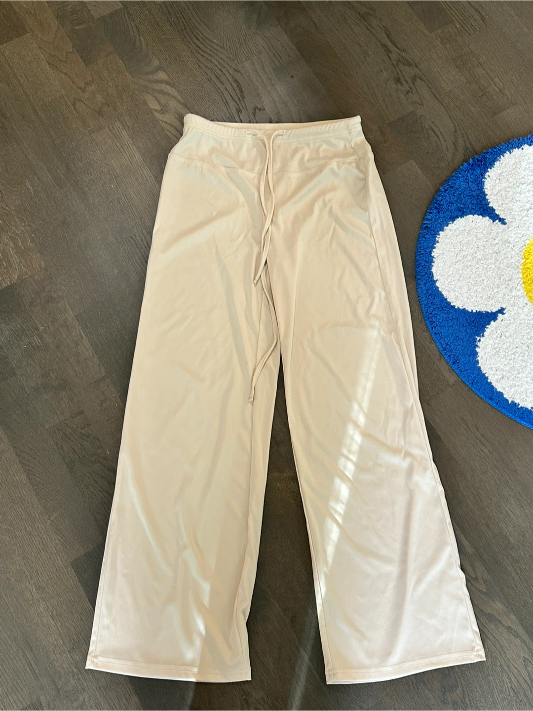 Beige Wide-Leg Lounge Pants