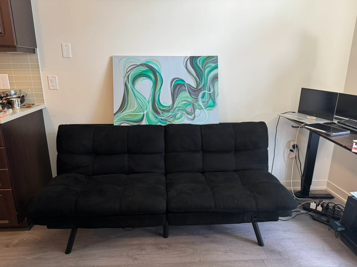 Green swarl abstract art, large acrylic painting