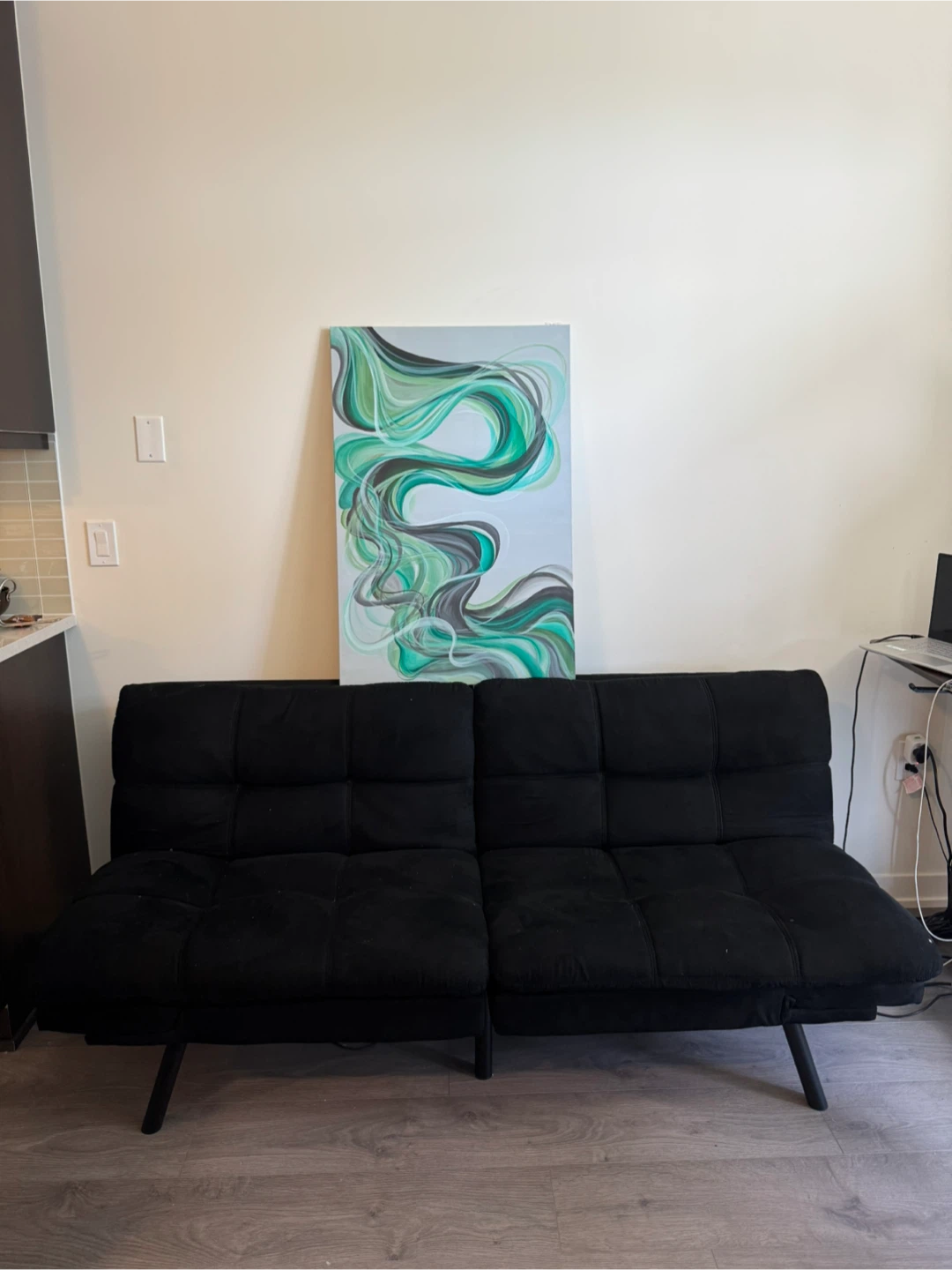 Green swarl abstract art, large acrylic painting - photo 2