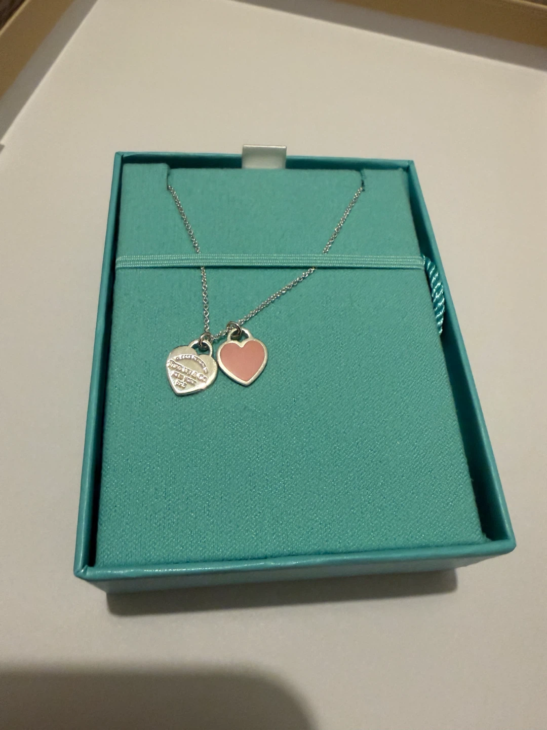 Authentic Tiffany & Co. Pink Double Heart Tag Necklace - photo 2