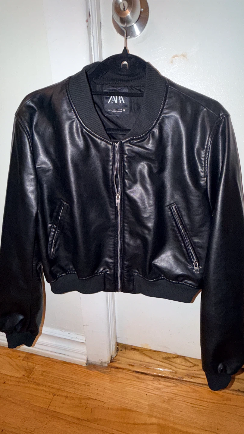 Zara Black Faux Leather Bomber Jacket - photo 2