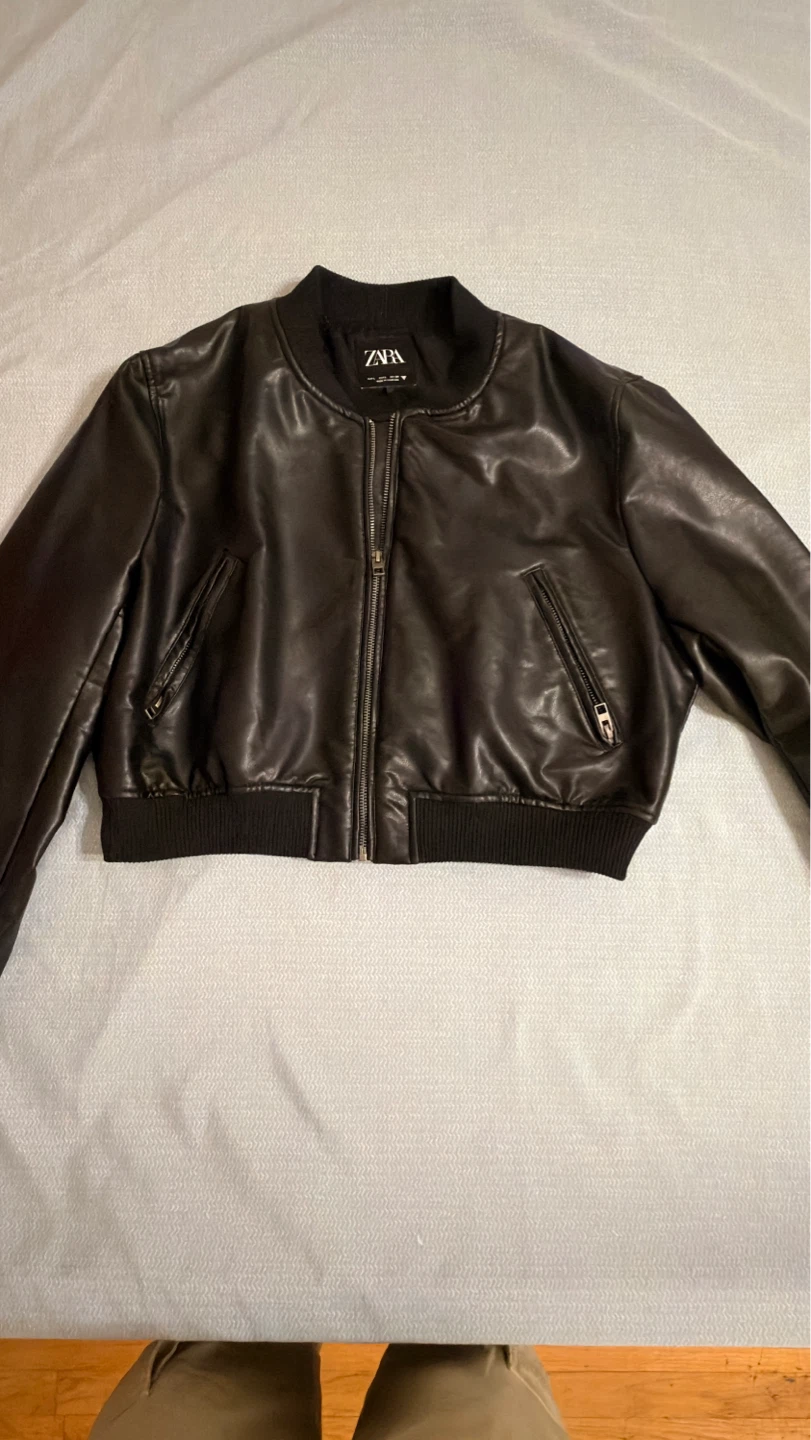 Zara Black Faux Leather Bomber Jacket - photo 3