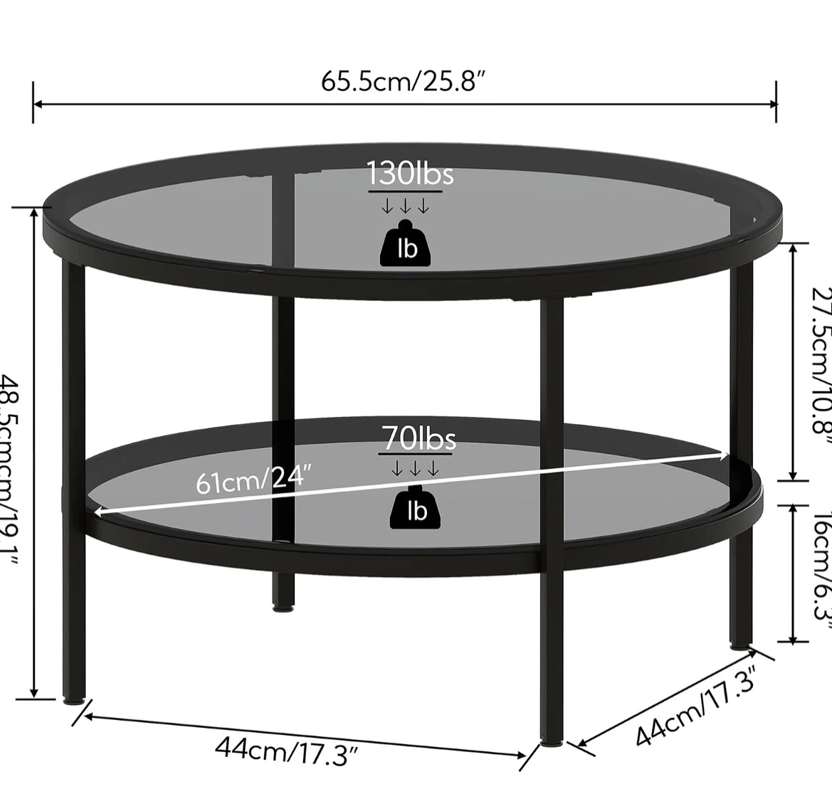 Round Glass Coffee Table with Shelf - photo 3