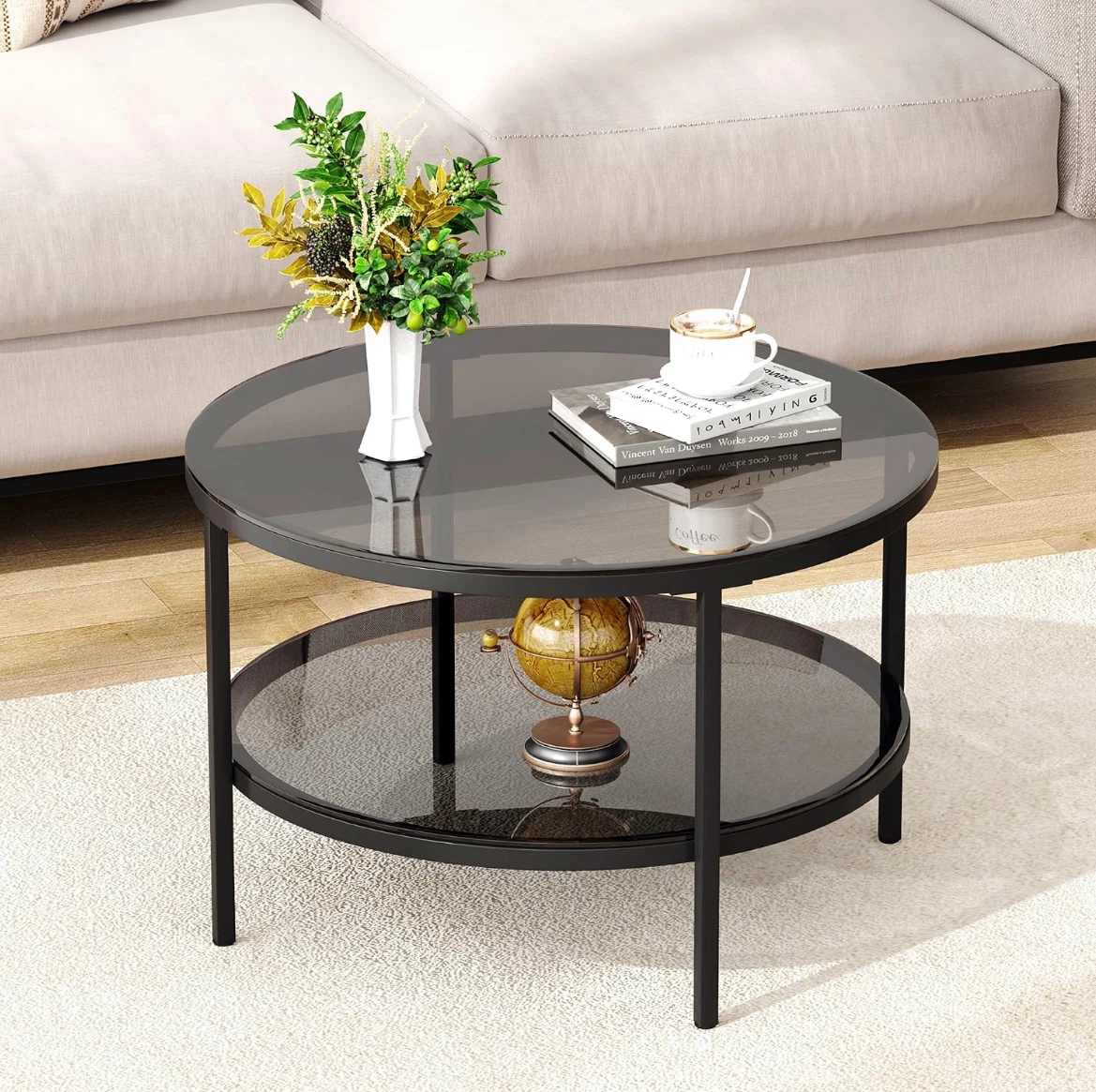 Round Glass Coffee Table with Shelf - photo 4