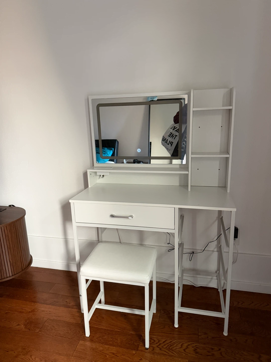 White Vanity Table with LED Mirror and Stool - photo 2