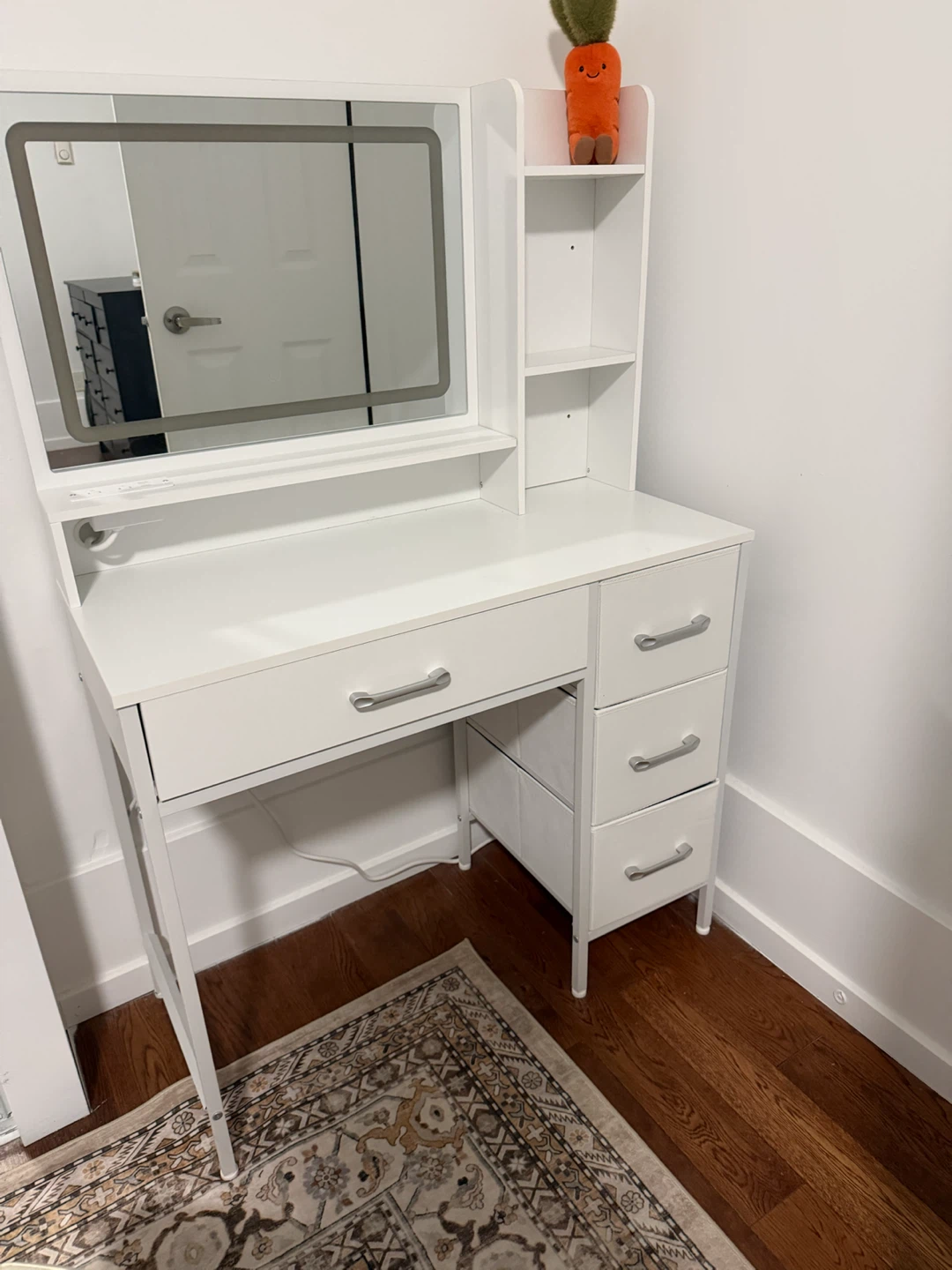 White Vanity Table with LED Mirror and Stool - photo 5
