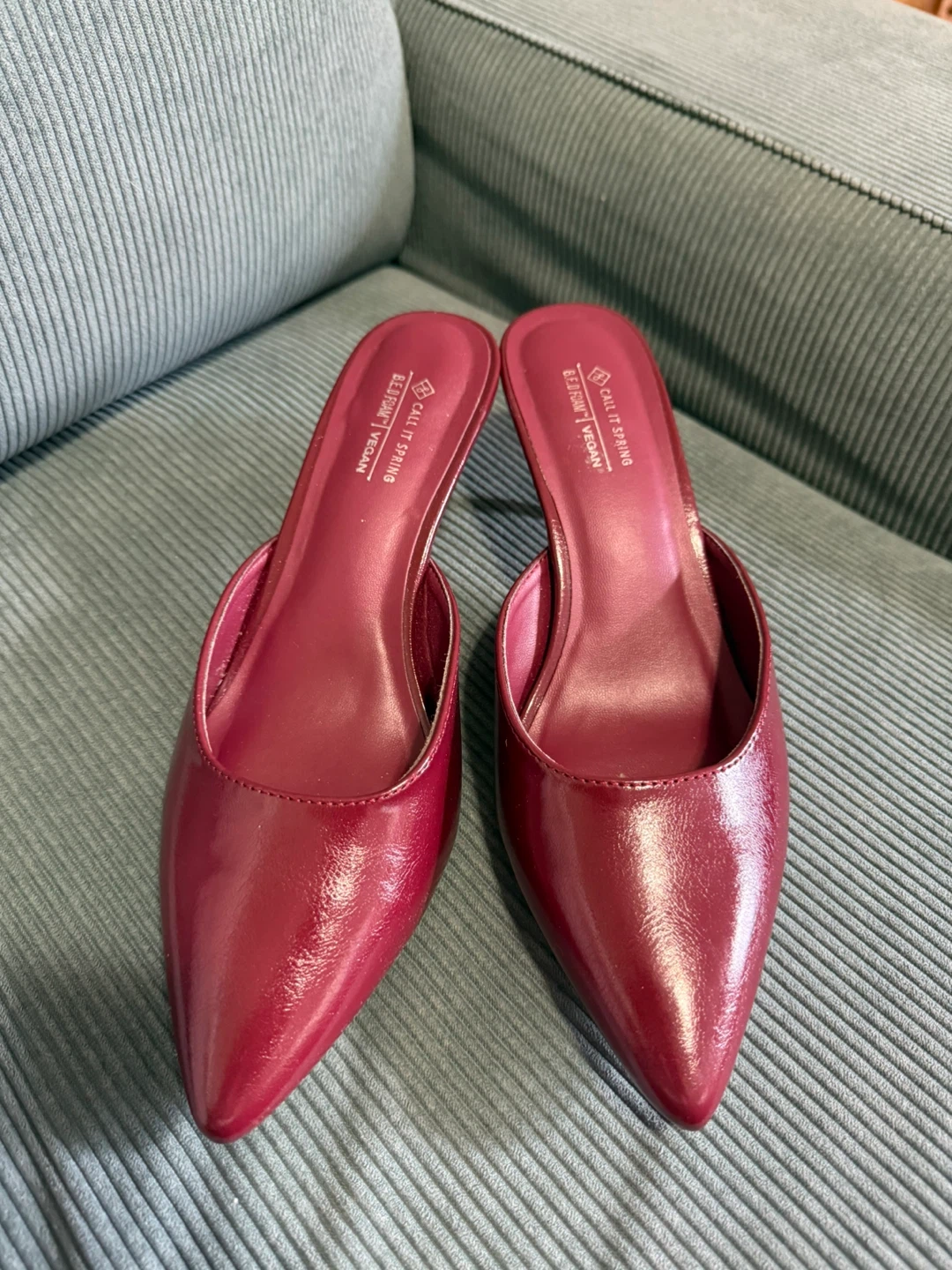 Call It Spring Maroon Kitten Heel Mules