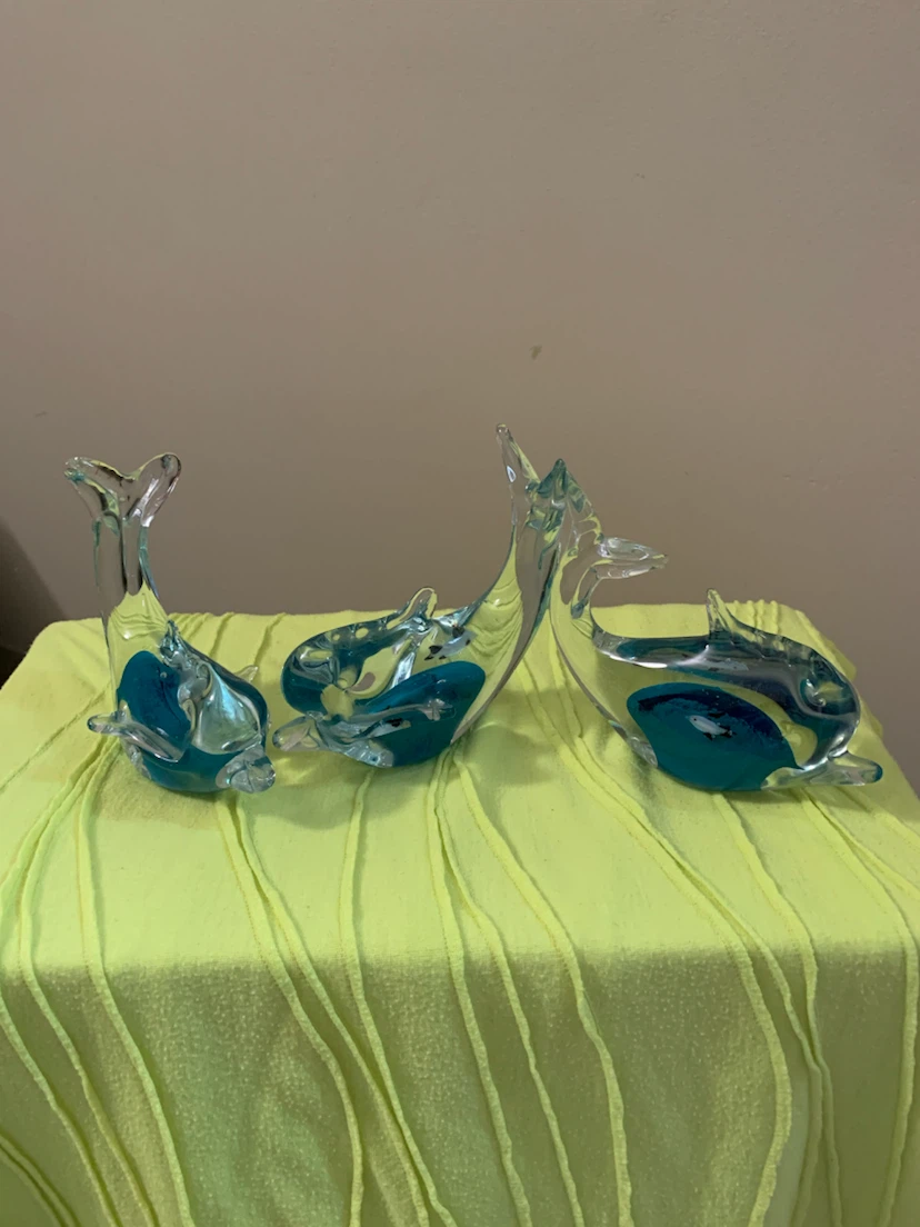 Set of 3 Glass Dolphin Figurines