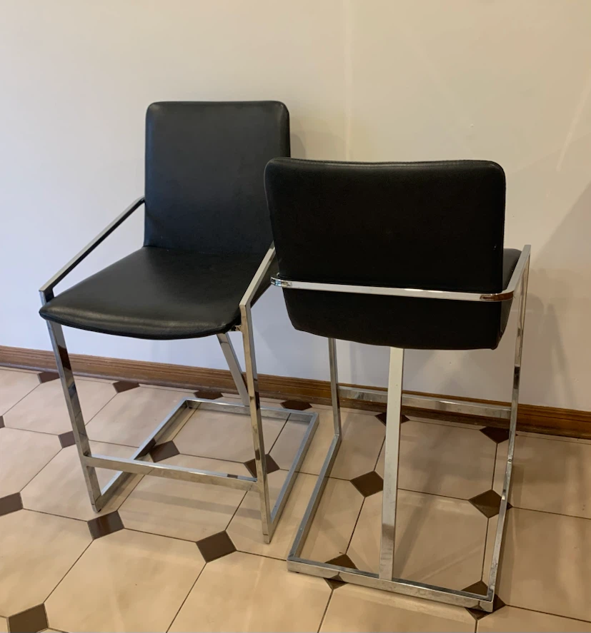 Two Modern Black & Chrome Bar Stools